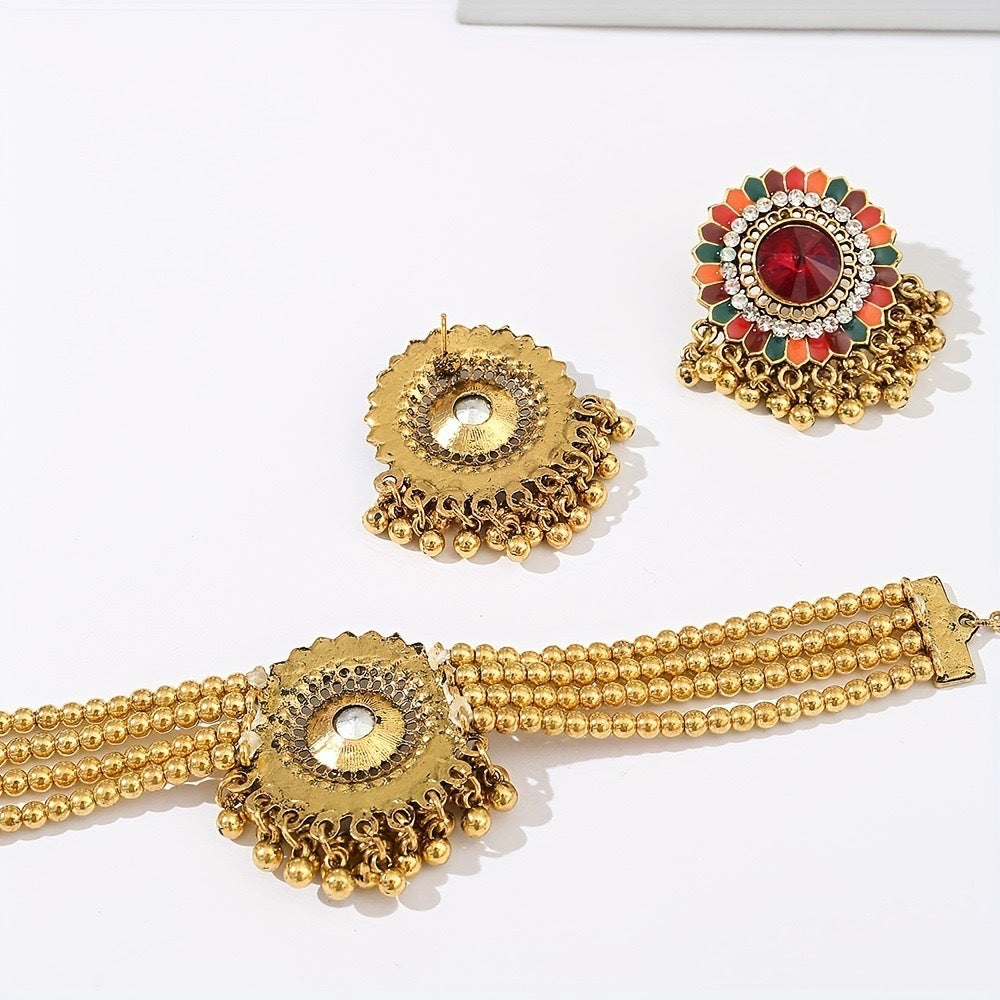 Bohemian Indian Style Necklace And Earrings Suite Flowers