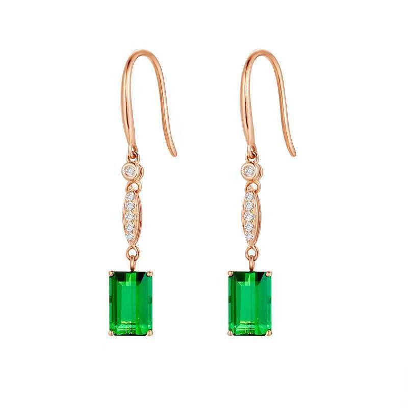 Personalized Natural Green Tourmaline Earrings Women's Gem Square Cute
