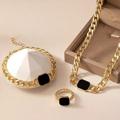 Geometric Square Chain Necklace Bracelet Ring Jewelry Set
