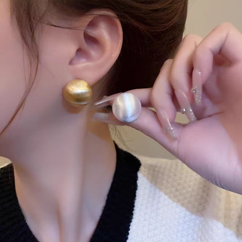 Matte Brushed Gold Bean Earrings For Women's Versatile Earrings