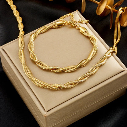 Simple Neutral Woven Twisted Gold-plated Necklace Bracelet