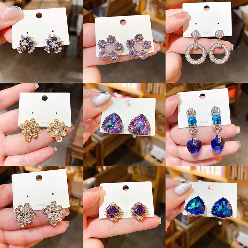 Light Luxury Heart-shaped Zircon Round Triangle Water Drop Ear Studs Personalized Minority