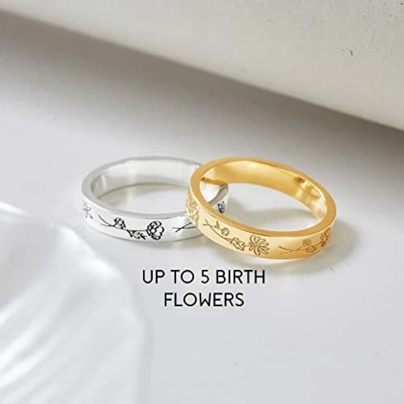 Fashionable Personalized Birthday Flower Ring