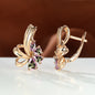 New Champagne Gold Colorful AB Diamond Flower Purple Earrings Female Fashion