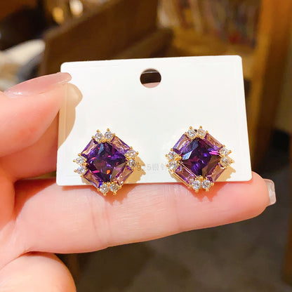 Light Luxury Heart-shaped Zircon Round Triangle Water Drop Ear Studs Personalized Minority