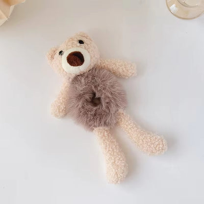 Girls Lovely Scrunchies Cute Bear Hair Band Rabbit Fur Hair Rope Soft Warm Rubber Band Pretty Hair Accessories