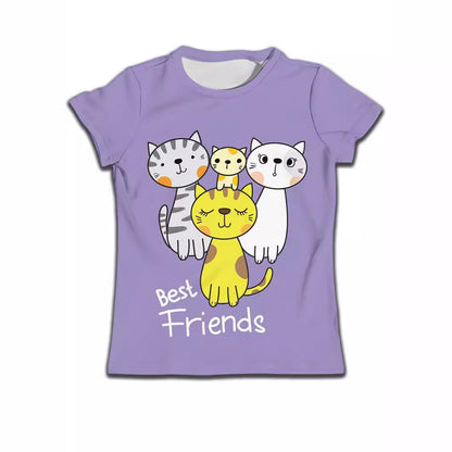 Children Boy T-shirt Clothes Casual Soft T-shirt Cute Cat Cartoon Pattern