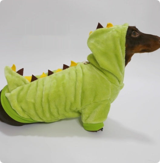 Halloween Crossdressing Little Dinosaur Double-sided With Velvet Thermal Hooded Sweatshirt