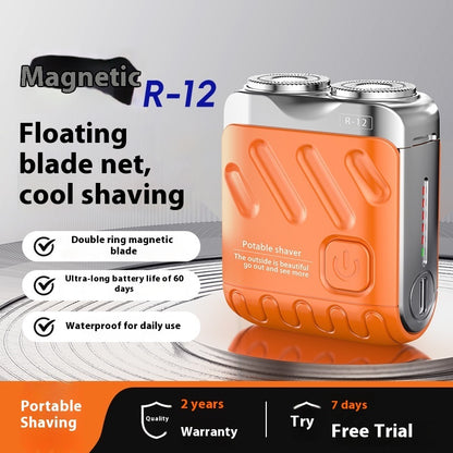 Portable Rotary Dual Ring Electric Shaver Men Travel Mini Shaver Double Floating Magnetic Blade Head Rechargeable Pocket Razors