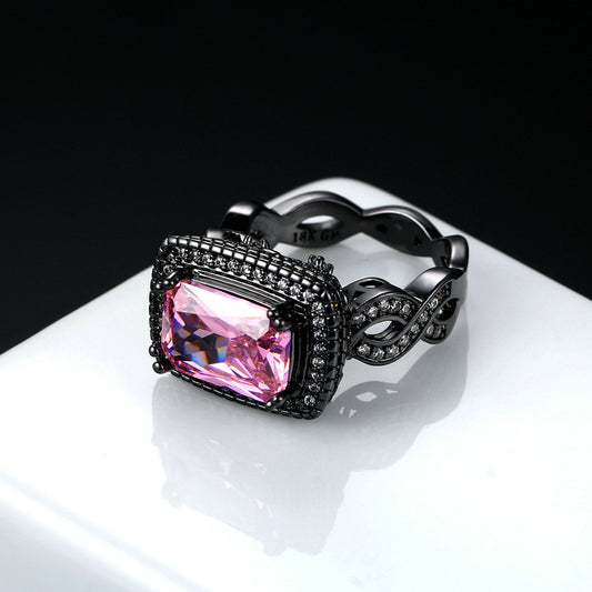 Fashion Ball Ornament Pink Zircon Plated Black Gold Women's Ring