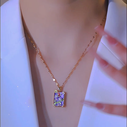 Pendant Vintage Oil Painting Style Flower Series Necklace