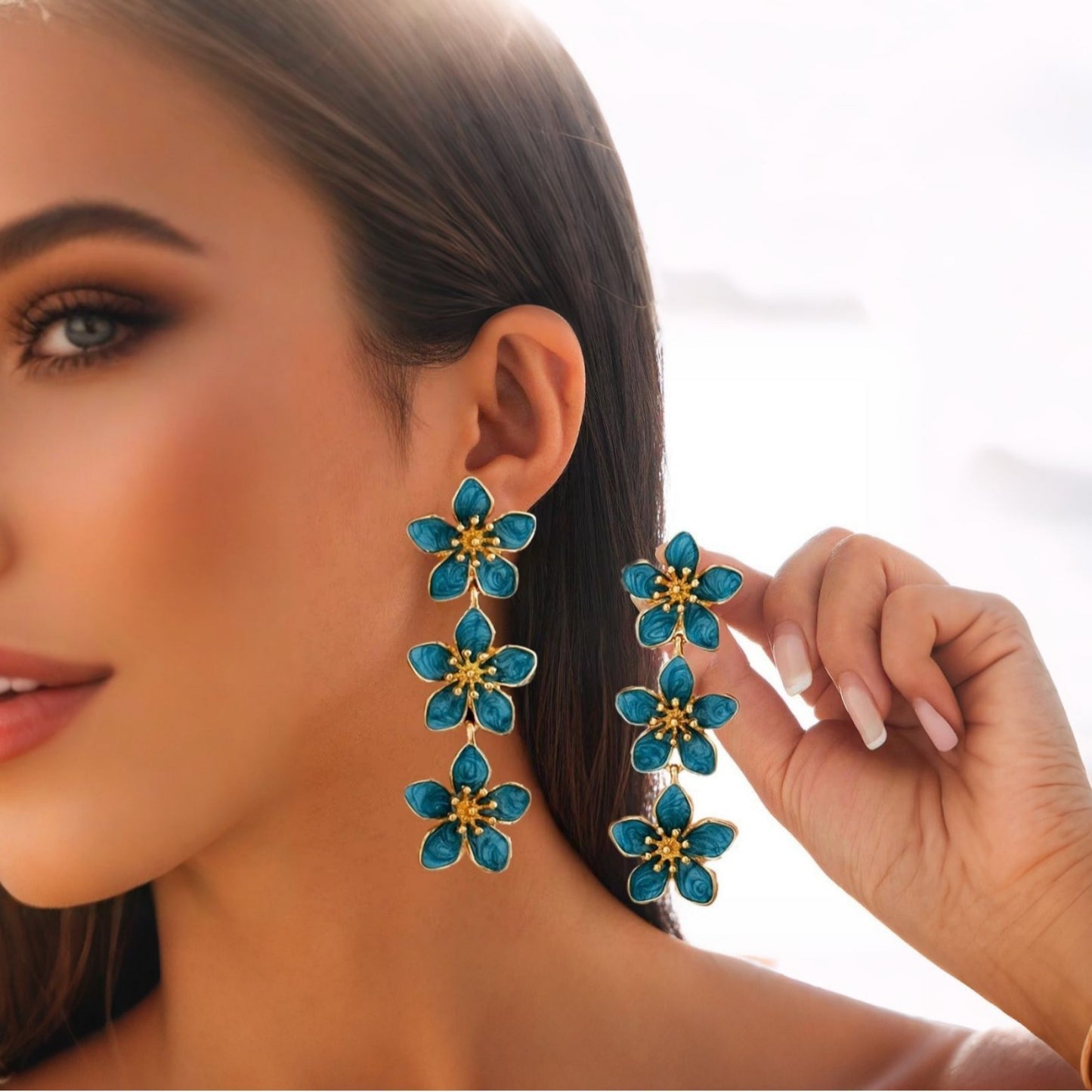 Fashionable Oil Dripping Four Petal Flower Earrings