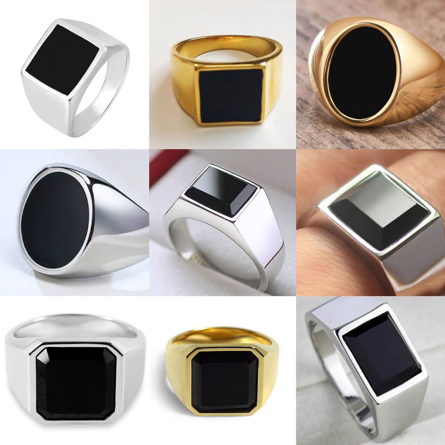 Stainless Steel Glossy Black Epoxy Irregular Hexagonal Men's Ring