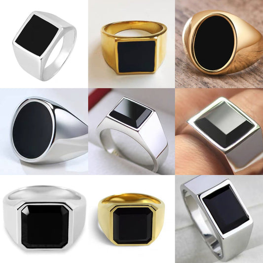 Stainless Steel Glossy Black Epoxy Irregular Hexagonal Men's Ring