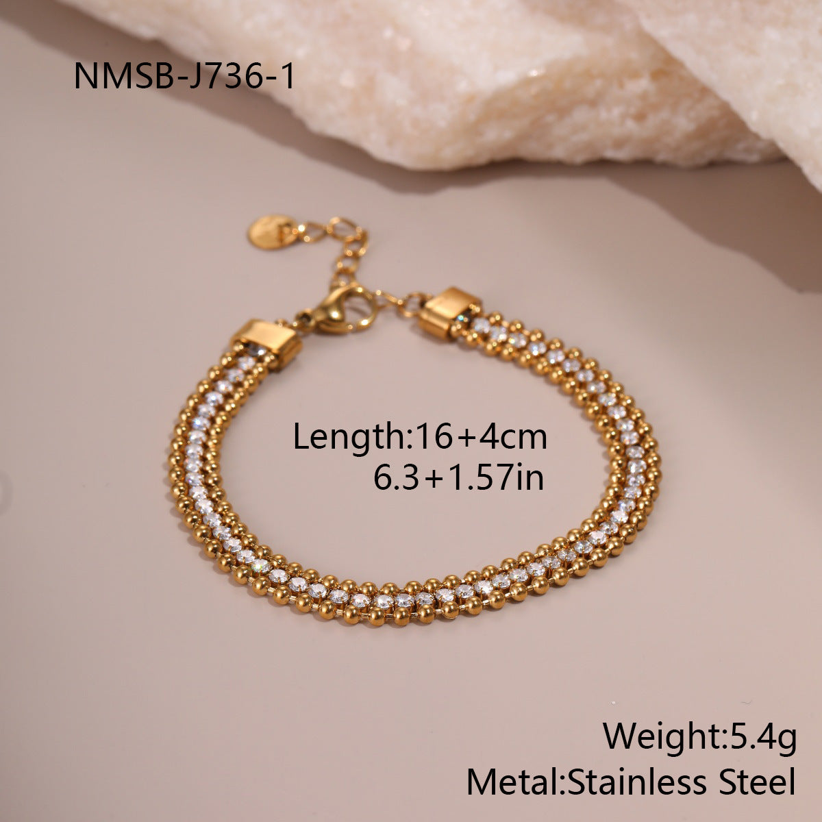 Rhinestone-encrusted Chain Stainless Steel Bracelet