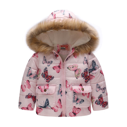 Boys and Girls Printed Hooded Children's Warm Cotton Jacket Thickened
