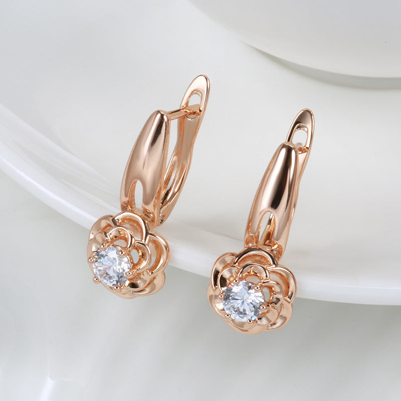 Fashion Rose Earrings Female 585 Rose Gold