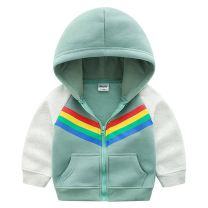 Boys Print Rainbow Zipper Hoodie Sweatshirt