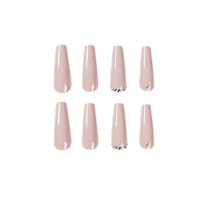 Evaporated Milk Tea Color Full Diamond Long Ballet Wear Nail Finished Nail Patch