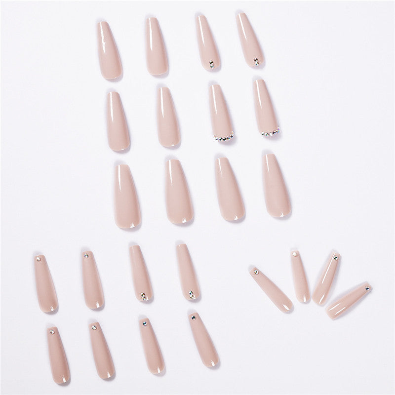 Evaporated Milk Tea Color Full Diamond Long Ballet Wear Nail Finished Nail Patch