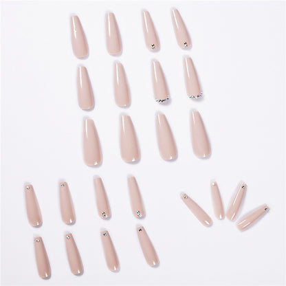 Evaporated Milk Tea Color Full Diamond Long Ballet Wear Nail Finished Nail Patch