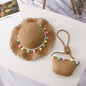 Small Ball Solid Color Children Straw Hat Bag Set