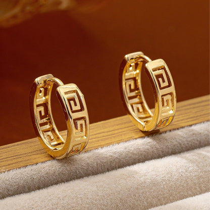 Retro Ethnic Style Earrings Women's Electroplated Gold Tibetan Silver Great Wall Pattern