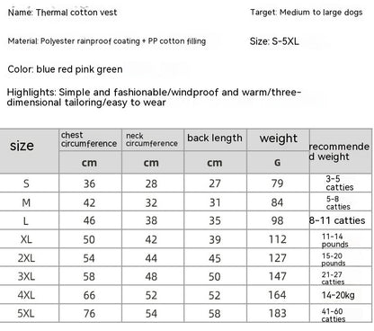 Waterproof Dog Clothes Pet Coat Winter Thermal Vest