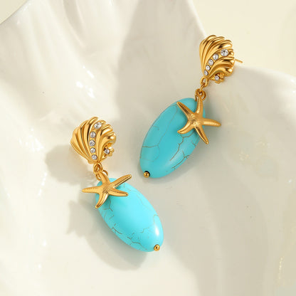 Natural Stone Turquoise Earrings Stainless Steel Eardrop Earrings