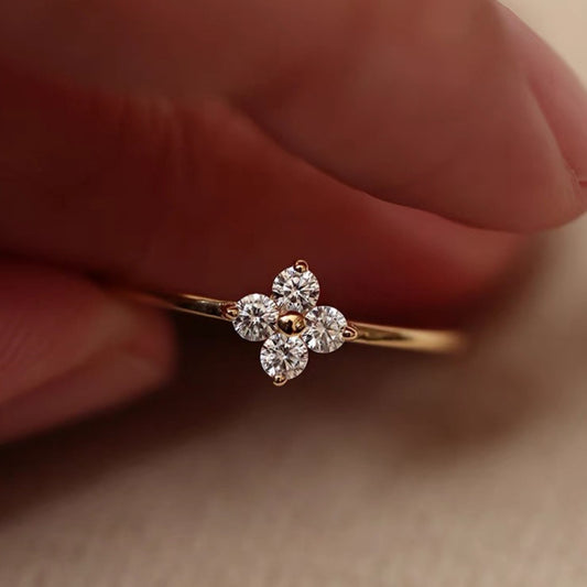 Diamond Thin Ring Female Starry Flower Rhinestone-embedded