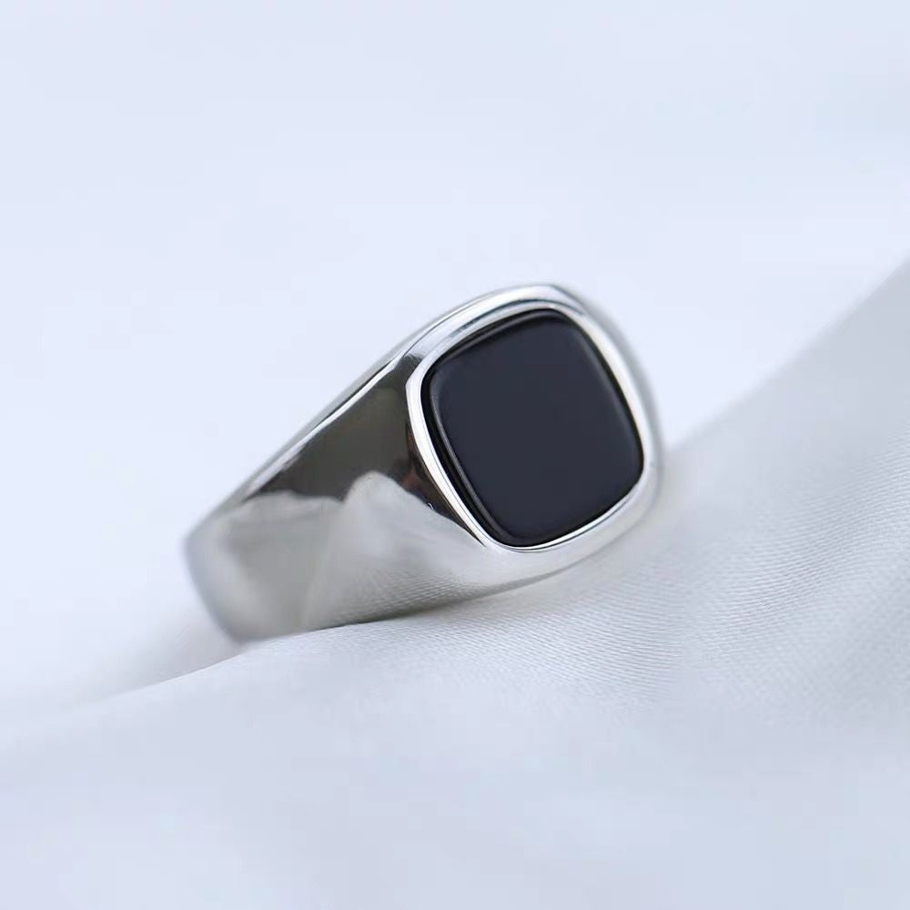 Stainless Steel Glossy Black Epoxy Irregular Hexagonal Men's Ring