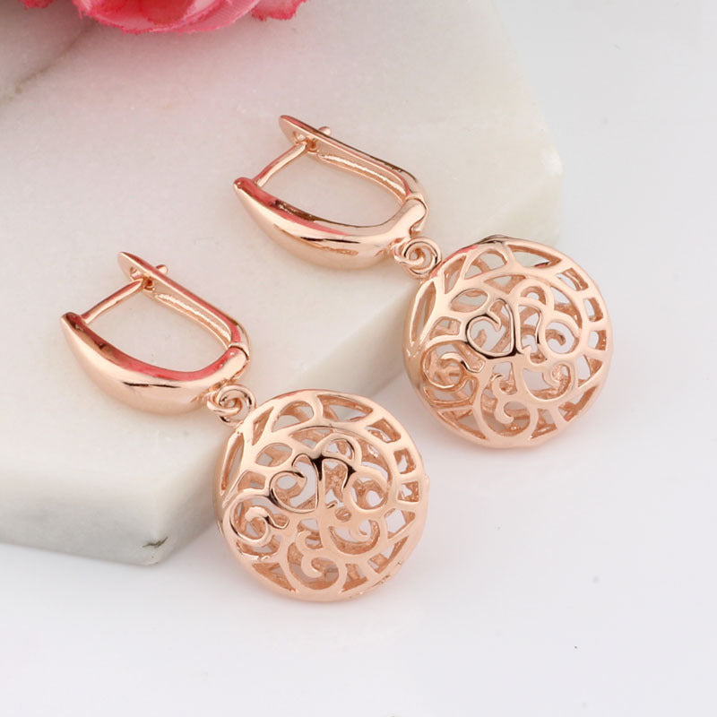 Exaggerated Earrings Retro Temperament Round Hollow Rose Gold Earrings