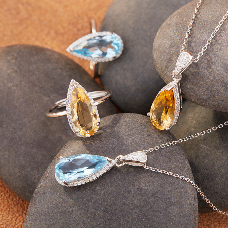 Women's Natural Topaz Citrine Necklace Set