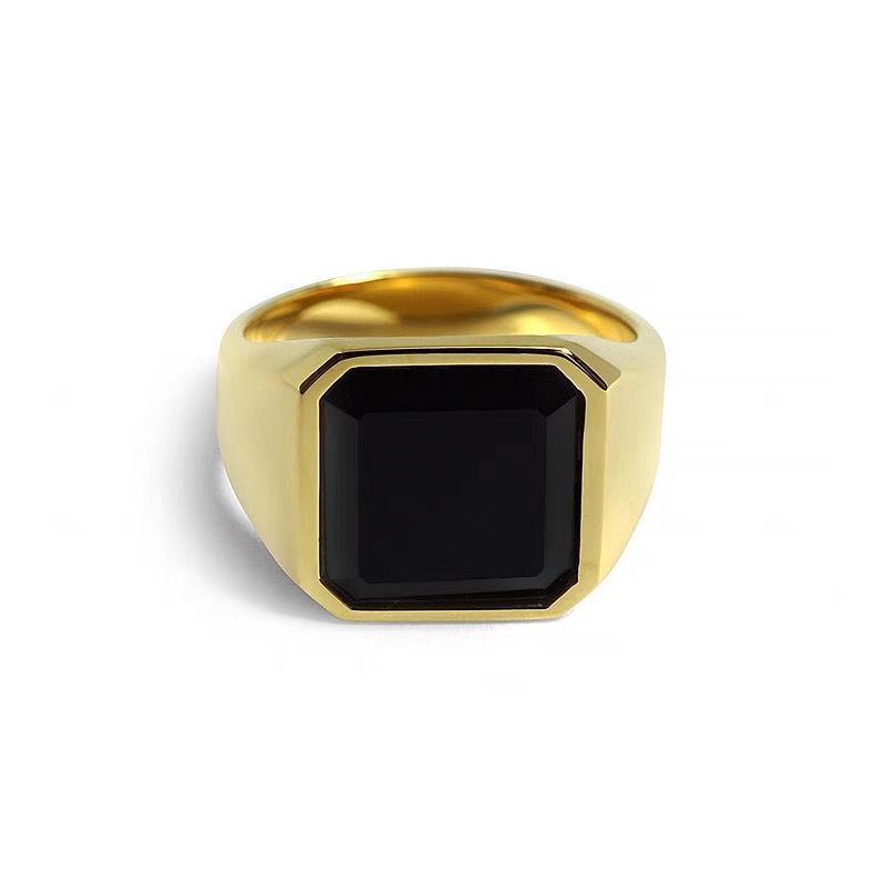 Stainless Steel Glossy Black Epoxy Irregular Hexagonal Men's Ring
