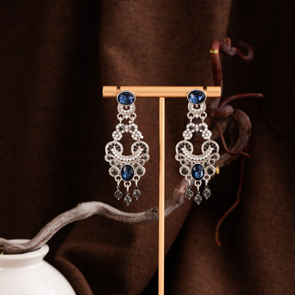 Vintage Court Style Earrings Atmospheric Blue Crystal