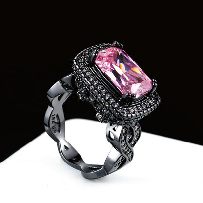 Fashion Ball Ornament Pink Zircon Plated Black Gold Women's Ring