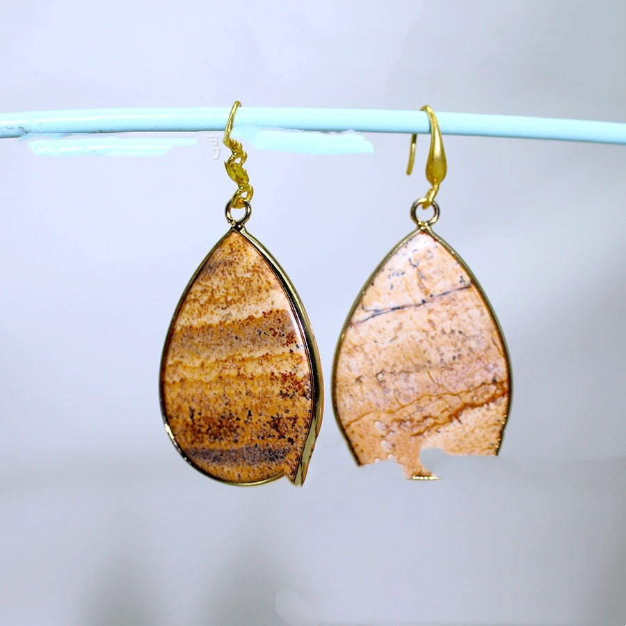 Fashion Bohemian Women's Earrings Natural Stone Amethyst Lapis Lazuli