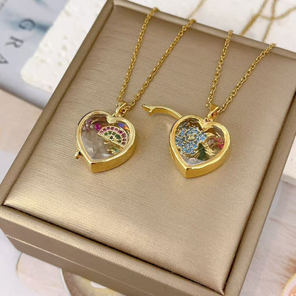 European And American Retro Personalized Open And Close Hollow Design Transparent Box 18K Gold Color-preserving Necklace