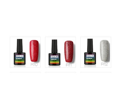 Nail free, long-lasting, non-toxic, nail polish, ROSALIND phototherapy glue, star studded rainbow system.