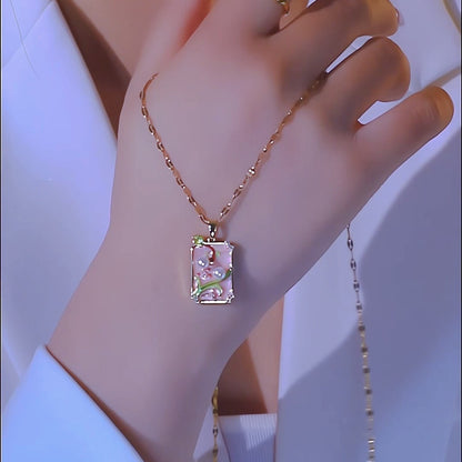 Pendant Vintage Oil Painting Style Flower Series Necklace