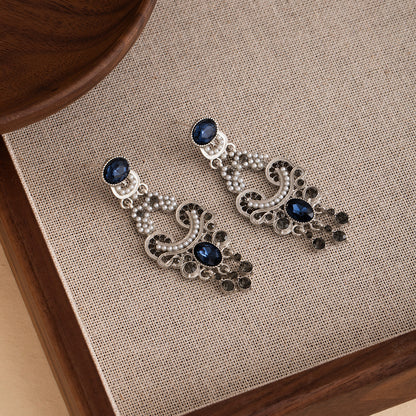 Vintage Court Style Earrings Atmospheric Blue Crystal