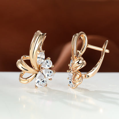 New Champagne Gold Colorful AB Diamond Flower Purple Earrings Female Fashion