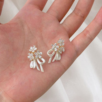 Flower Temperament Stud French Zircon Earrings For Women