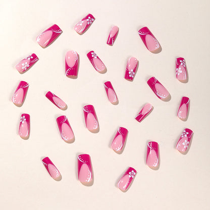 Finished Product Wear Nail Rose Red Medium Rectangular