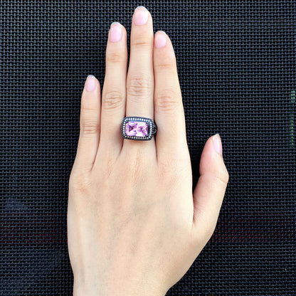 Fashion Ball Ornament Pink Zircon Plated Black Gold Women's Ring