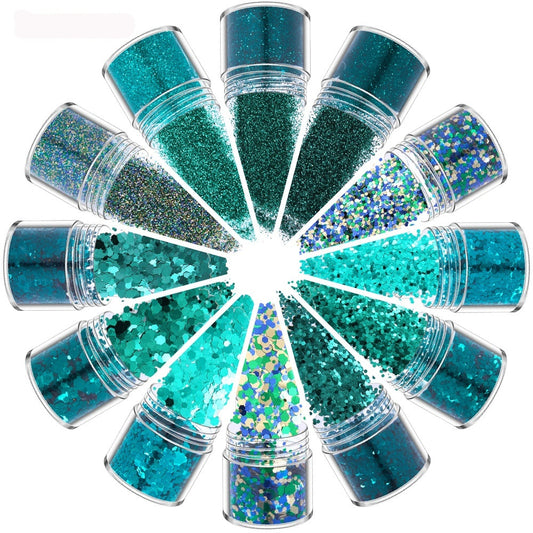Green Manicure Set 12 Colors Mixed Nail Sequins Glitter Powder Gradient Laser Powder