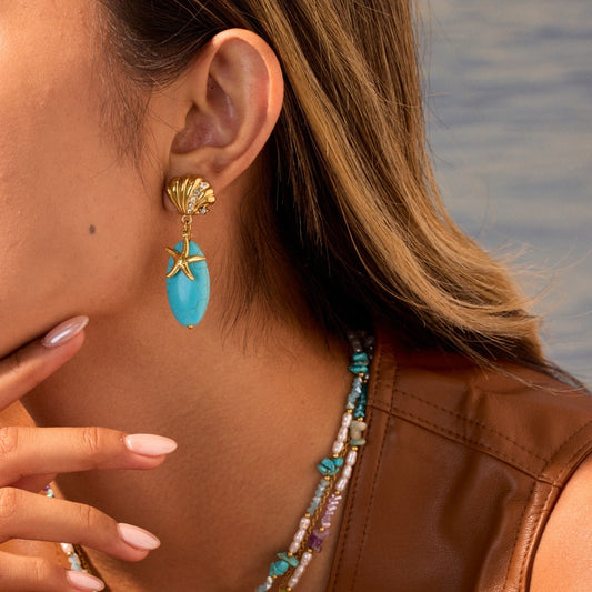 Natural Stone Turquoise Earrings Stainless Steel Eardrop Earrings