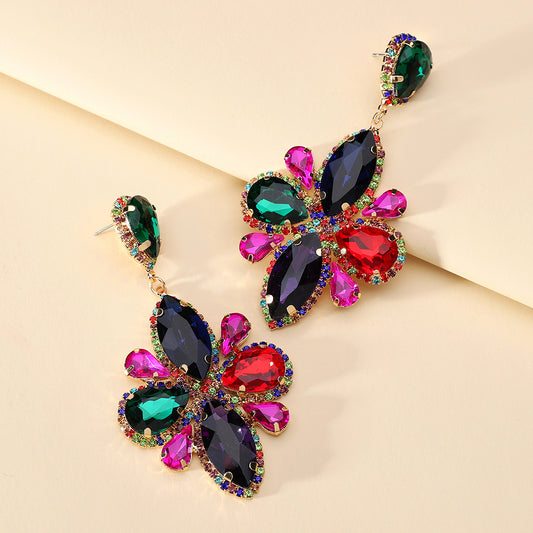 Exaggerated Geometry Shiny Glass Long Large Earrings Personality Retro Design