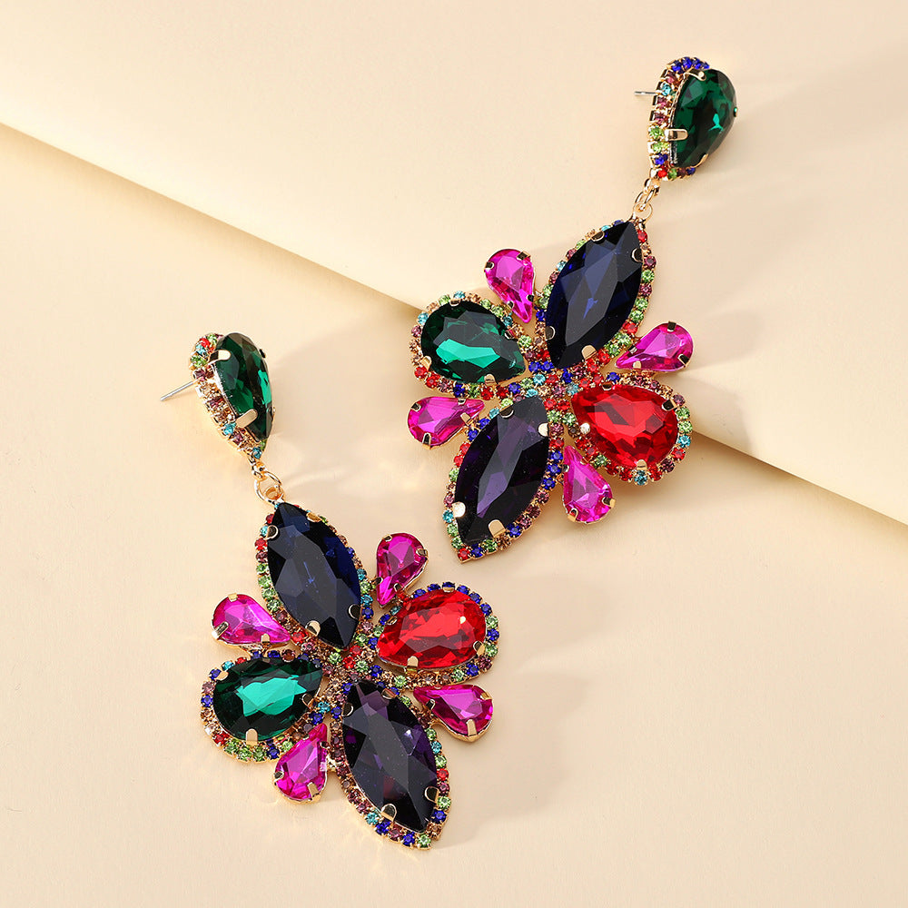 Exaggerated Geometry Shiny Glass Long Large Earrings Personality Retro Design