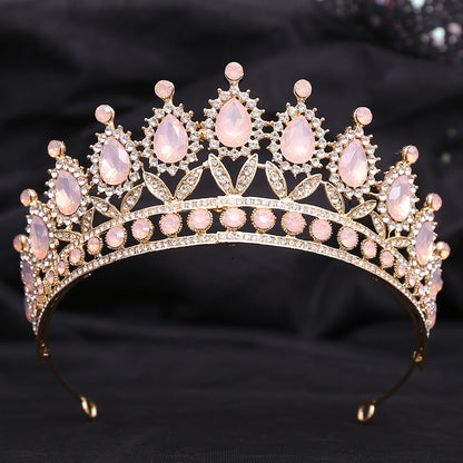 Wedding Birthday Headdress Crown Alloy Inlaid Protein Green Bright Crystal Bride